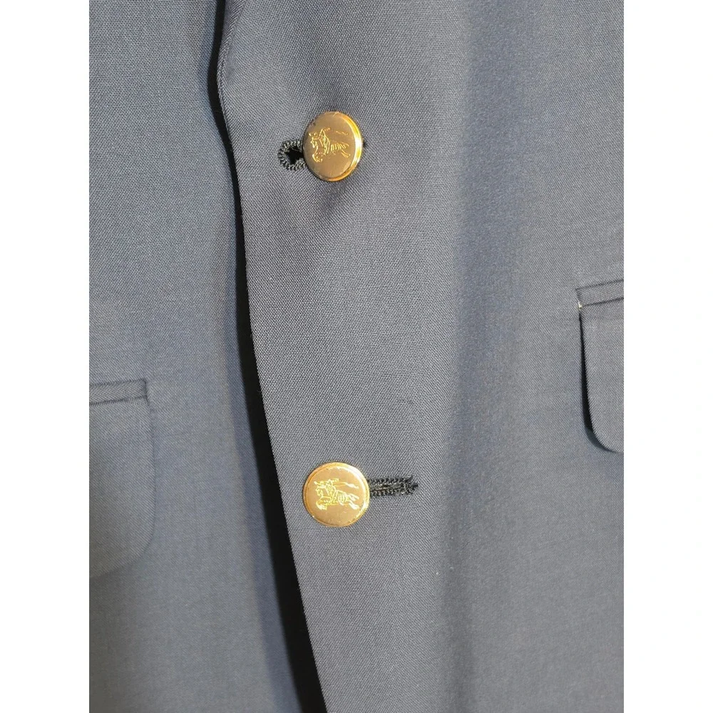 Burberrys Mens Super 100s Loomed Wool Blazer Navy Blue Gold Button Suit Jacket
